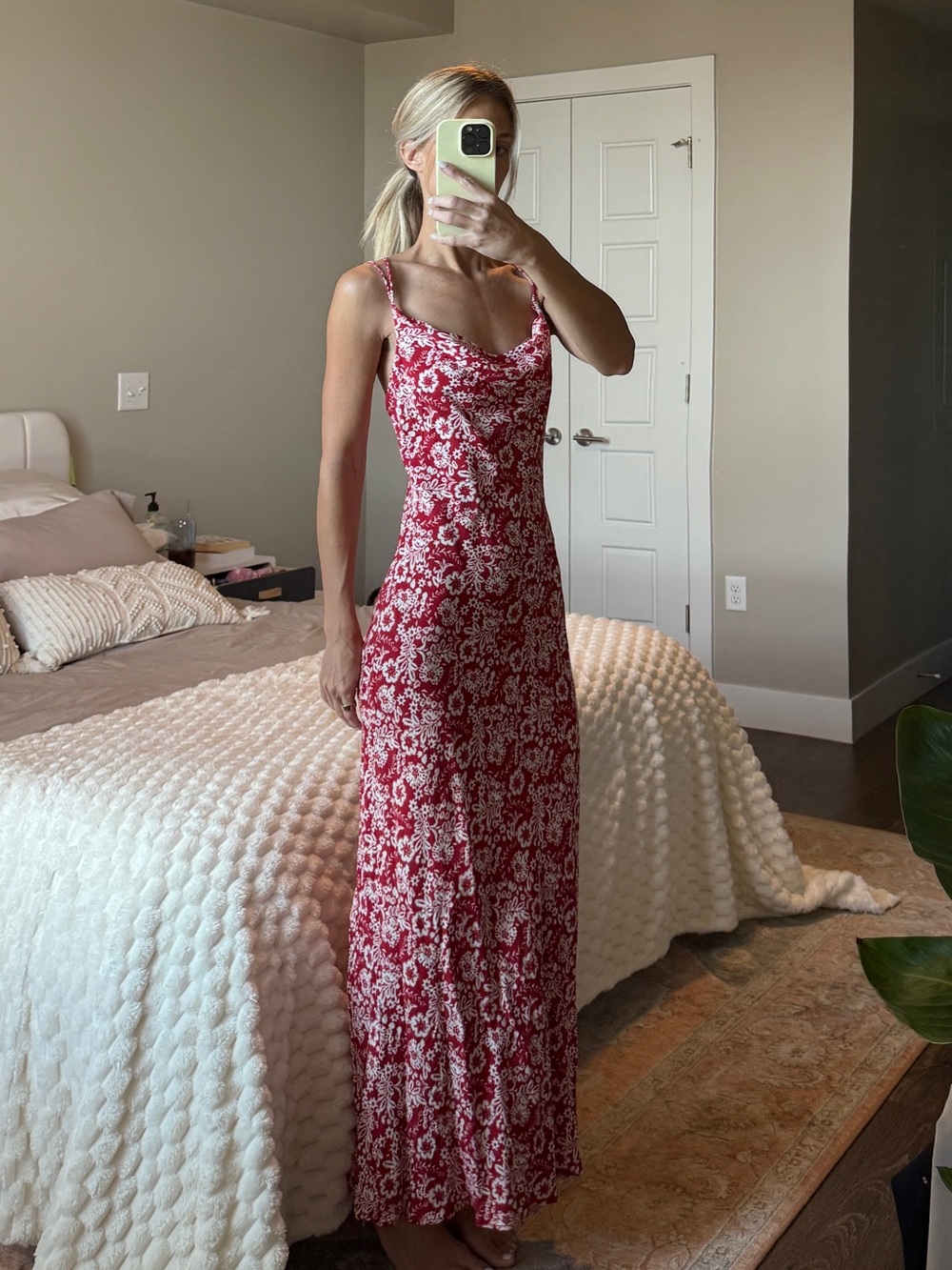 Zara Floral Red and White Maxi Slip Dress